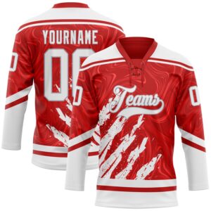 Custom Red White-Gray 3D Splash Art Hockey Lace Neck Jersey