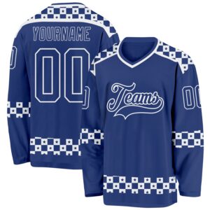 Custom Royal White 3D Pattern Plaid Hockey Jersey