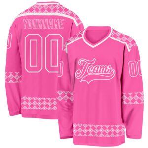 Custom Pink White 3D Pattern Plaid Hockey Jersey