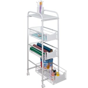 White 4-Drawer Slim Rolling Cart