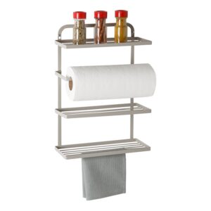 Gray 3-Tier Over-the-Door Kitchen Organizer with Paper Towel Holder