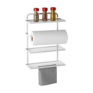 White Steel Hanging Spice Rack with Paper Towel Holder