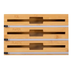 Natural Bamboo 3-In-1 Food Wrap Organizer with Safety Cutter
